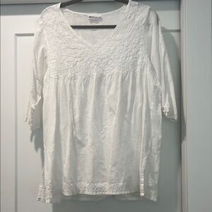 Handmade White Embellished Tunic with 3/4 Sleeves